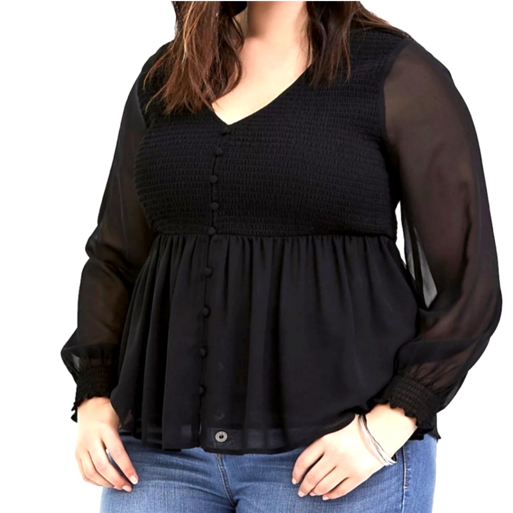 Torrid Black Chiffon Smocked Top